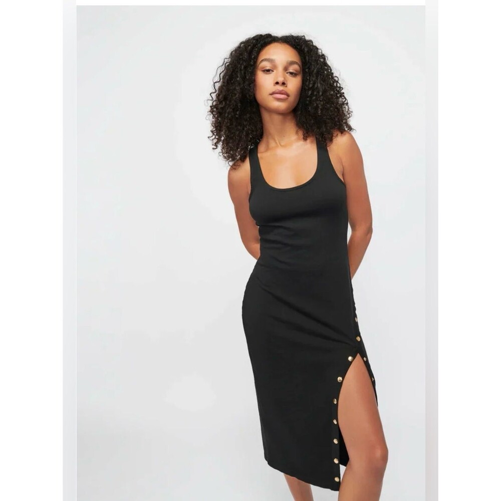 Nation LTD Sevan Midi Tank Dress Black Snap Side Sleeveless Cotton Medium
